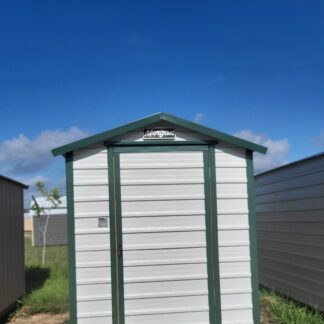 06 x 08 Steel Storage Shed in White Siding and Green Trim - H205118