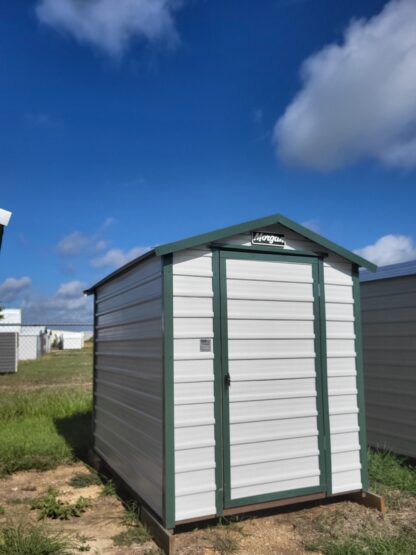 06 x 08 Steel Storage Shed in White Siding and Green Trim - H205118 - Image 3