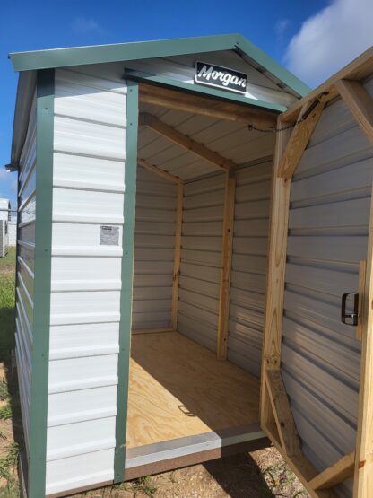 06 x 08 Steel Storage Shed in White Siding and Green Trim - H205118 - Image 4