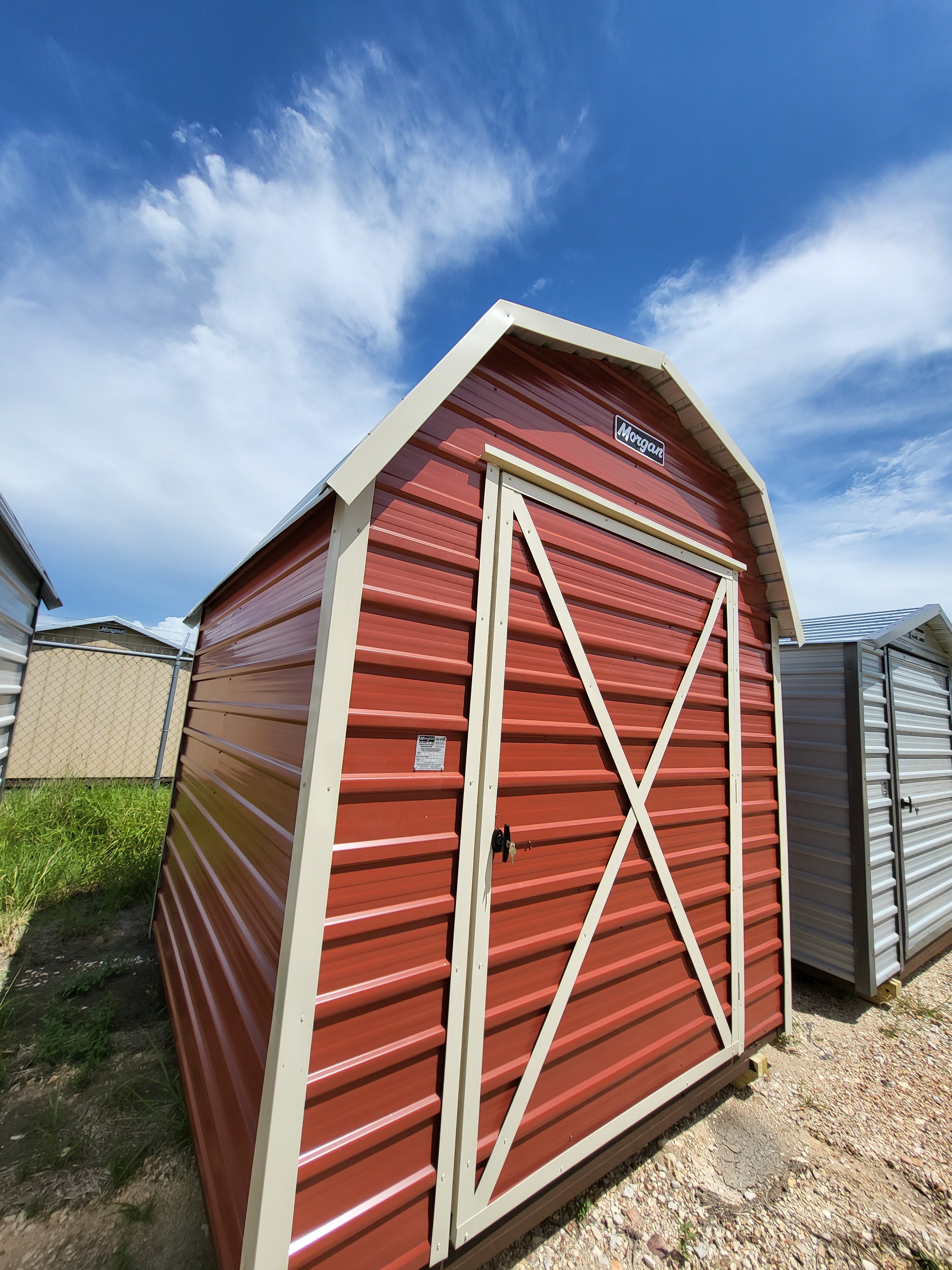 08 x 08 Classic Red Steel Barn with Almond Trim - H205627