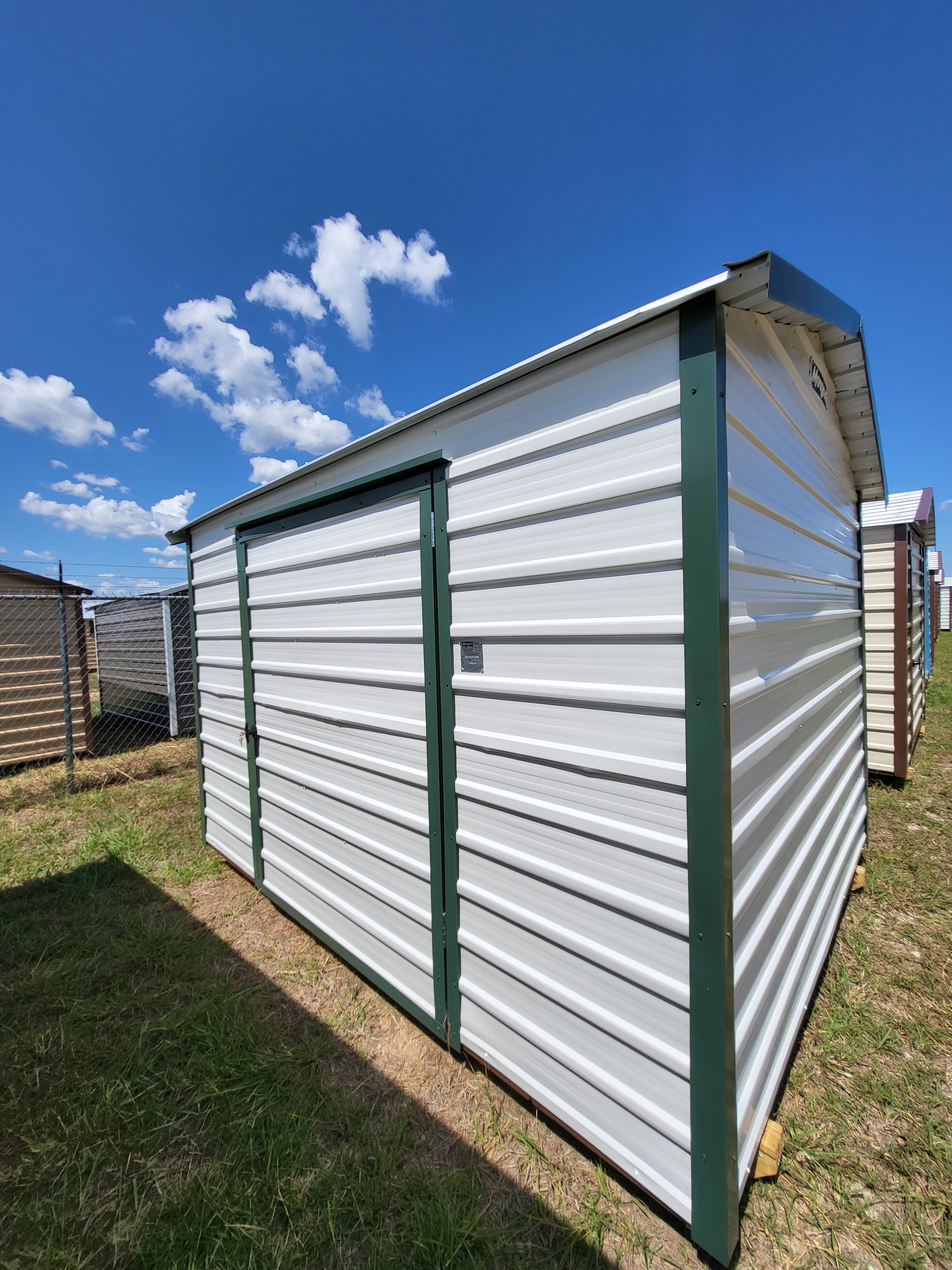 08 x 10 White Steel Shed with Green Trim - H205410