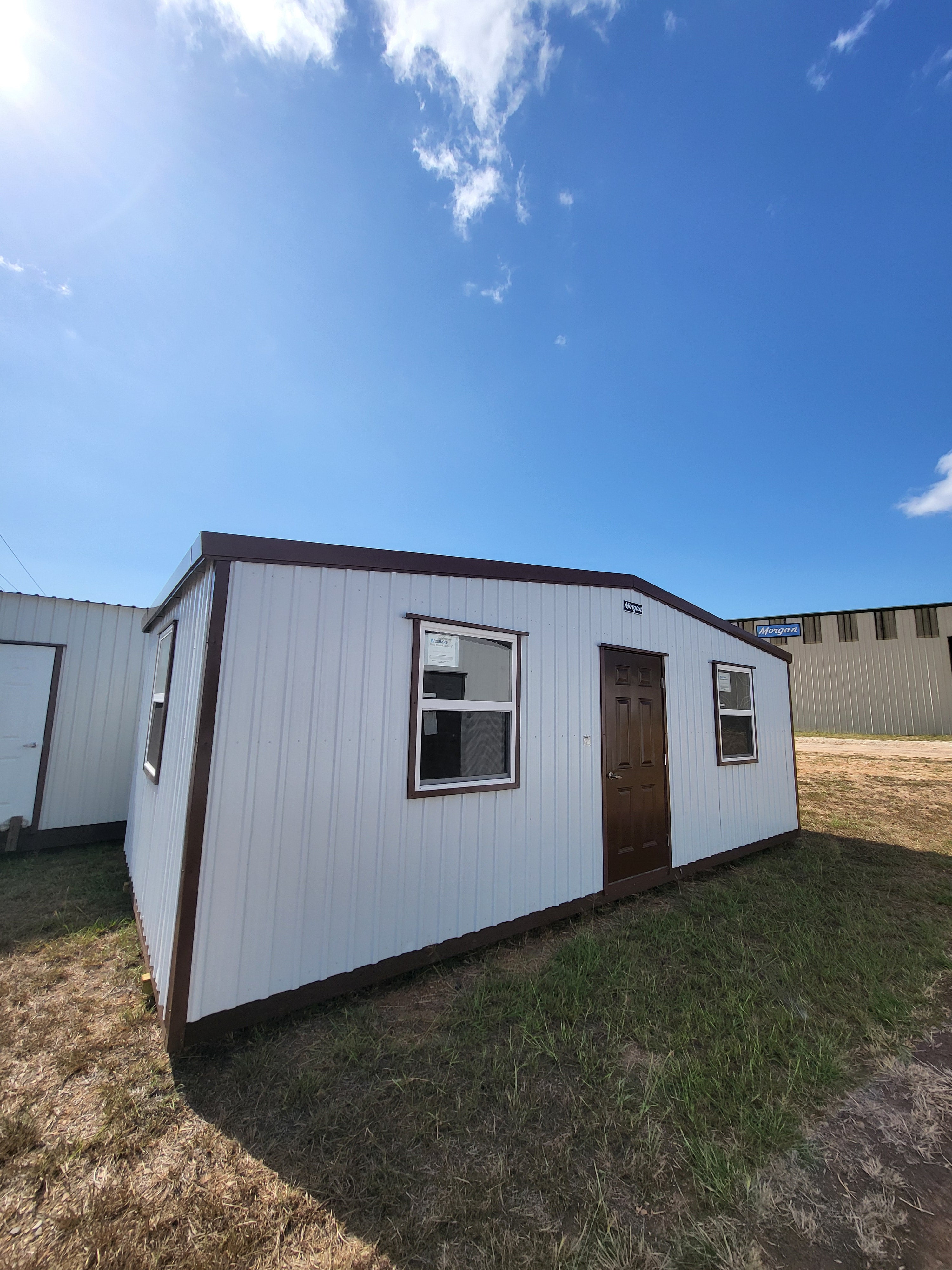 12 x 24 Unlined Building in White Steel Siding with Brown Trim - H205705