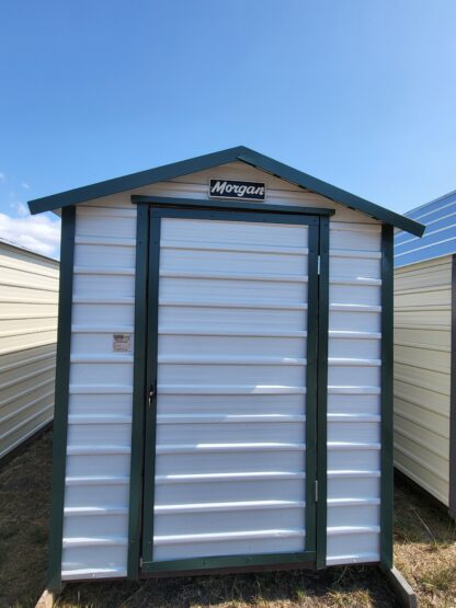 06 x 08 Steel Storage Shed in White Siding and Green Trim - H205118 - Image 2