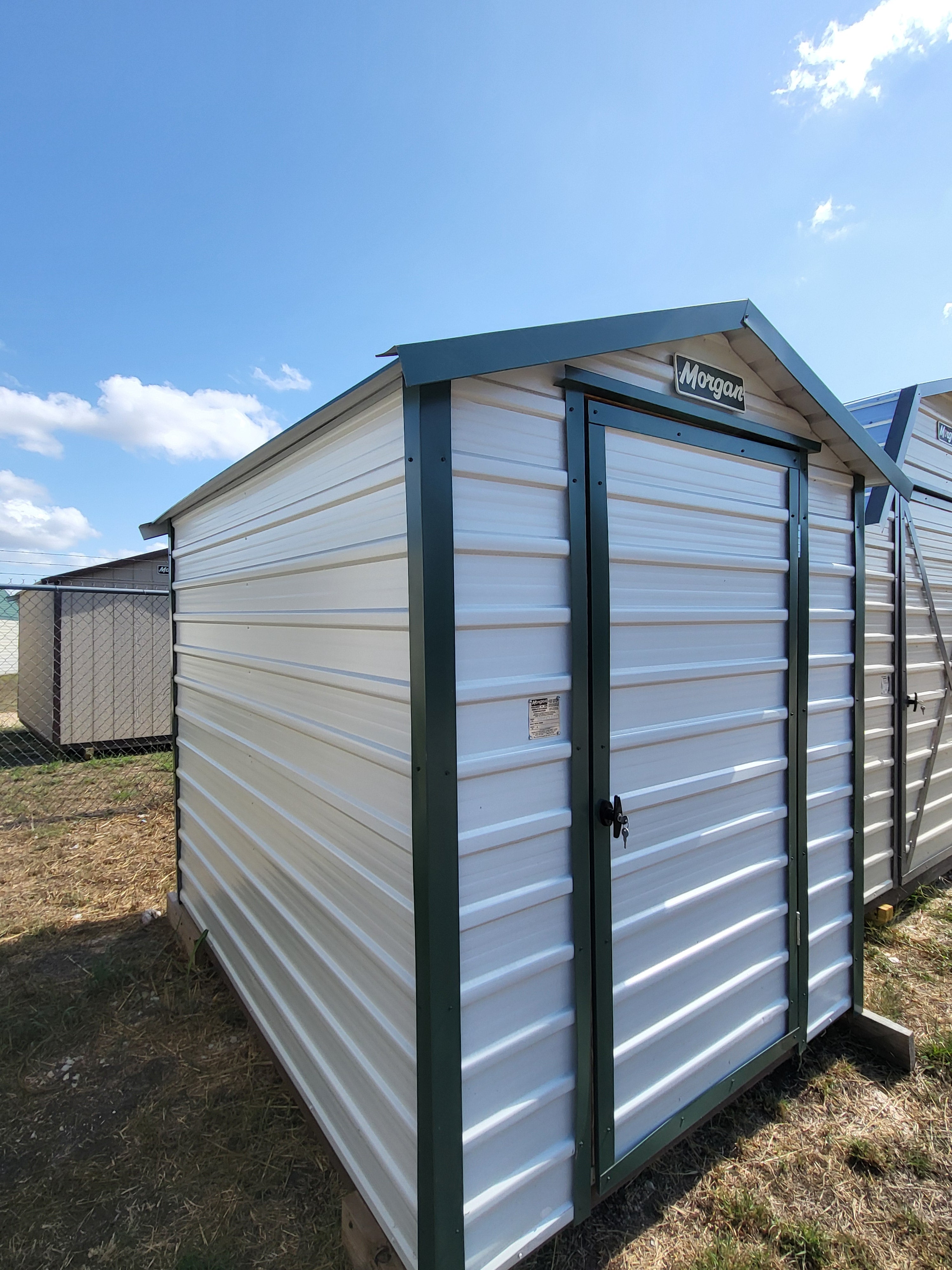 06 x 08 Steel Storage Shed in White Siding and Green Trim - H205116