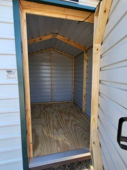 06 x 08 Steel Storage Shed in White Siding and Green Trim - H205116 - Image 3