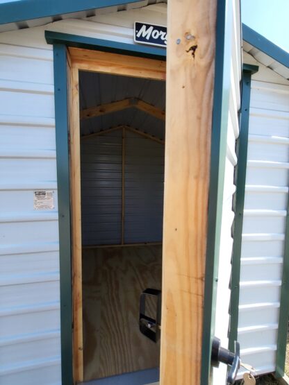 06 x 08 Steel Storage Shed in White Siding and Green Trim - H205116 - Image 2
