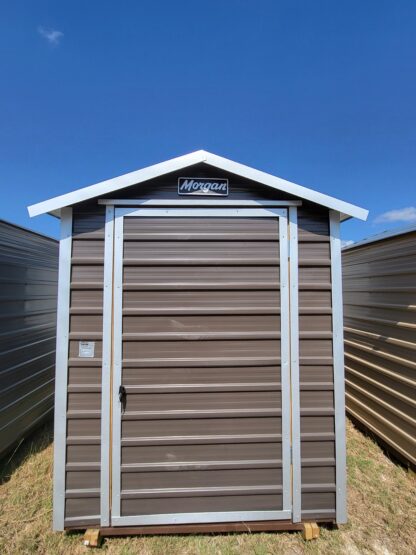 06 x 08 Steel Storage Shed in Charcoal Grey Siding with Light Grey Trim - H205739