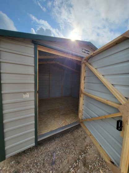 10 x 12 Peak Storage in Almond Steel with Green Trim and Window - H205678 - Image 3