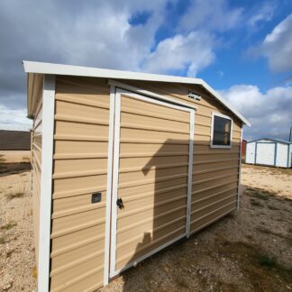 10 x 12 Peak Storage in Tan Steel with White Trim and Window - H205462