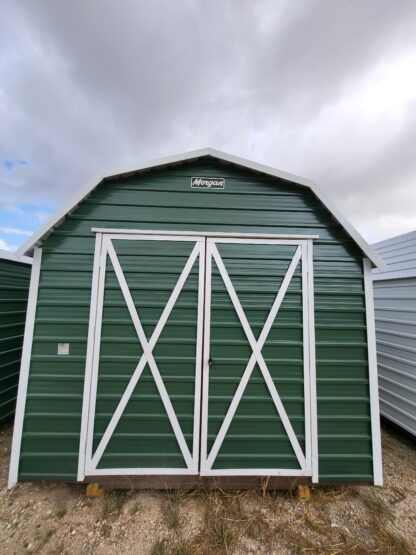 10 x 10 Classic Barn in Green Steel with White Trim & Window - Image 2