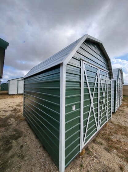 10 x 10 Classic Barn in Green Steel with White Trim & Window - Image 5