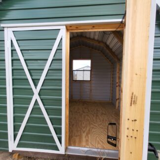 10 x 10 Classic Barn in Green Steel with White Trim & Window