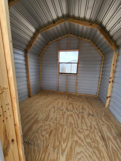 10 x 10 Classic Barn in Green Steel with White Trim & Window - Image 3