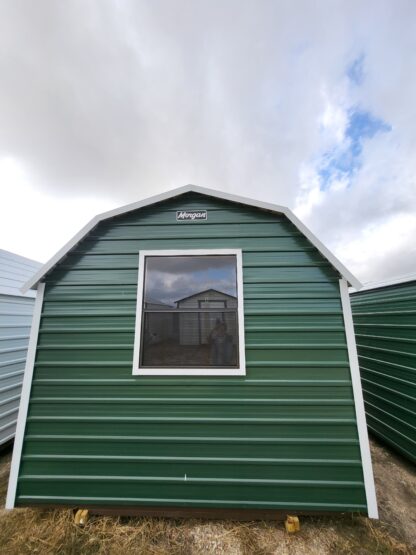10 x 10 Classic Barn in Green Steel with White Trim & Window - Image 4