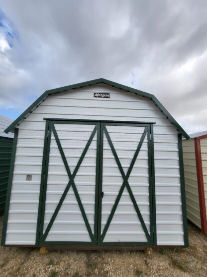 10 x 10 Classic Barn in White Steel with Green Trim & Window - H205634 - Image 2