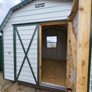 10 x 10 Classic Barn in White Steel with Green Trim & Window - H205634