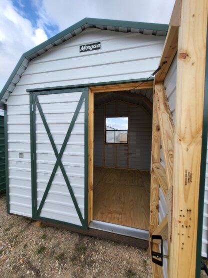 10 x 10 Classic Barn in White Steel with Green Trim & Window - H205634