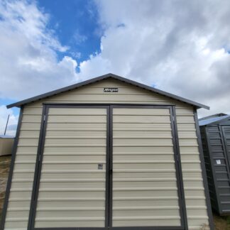12 x 16 Steel Peak Storage Shed in Almond with Grey Trim - H205164