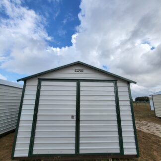 12 x 16 Steel Peak Storage in White with Green Trim - H205165