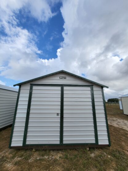 12 x 16 Steel Peak Storage in White with Green Trim - H205165