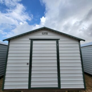 12 x 16 Steel Peak Storage in White with Green Trim - H205185