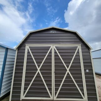 12 x 12 Dark Grey Steel Storage Shed with Almond Trim - H205477