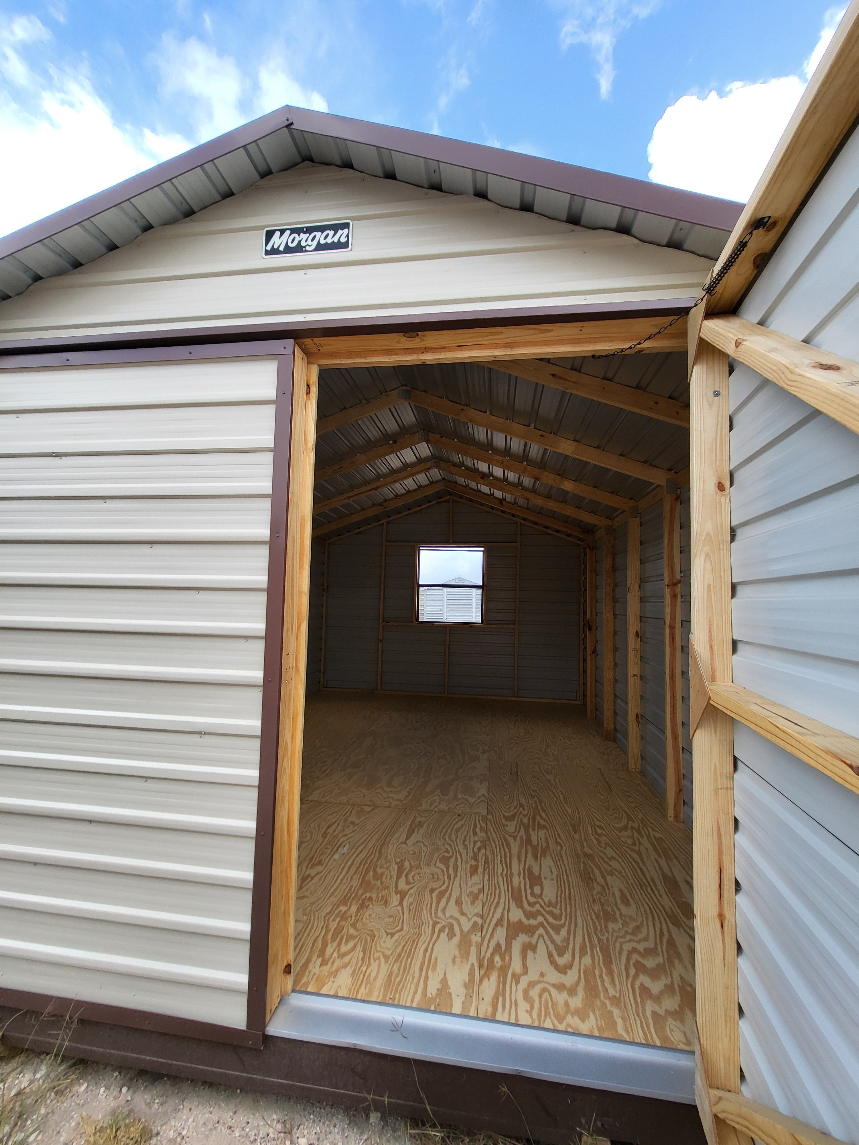 12 x 16 Steel Storage Shed in Almond & Brown with Window - H205365