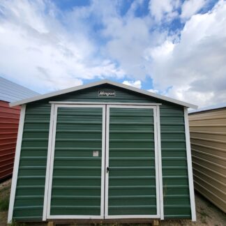 10 x 20 Steel Green Peak Storage Shed with White Trim - H205160