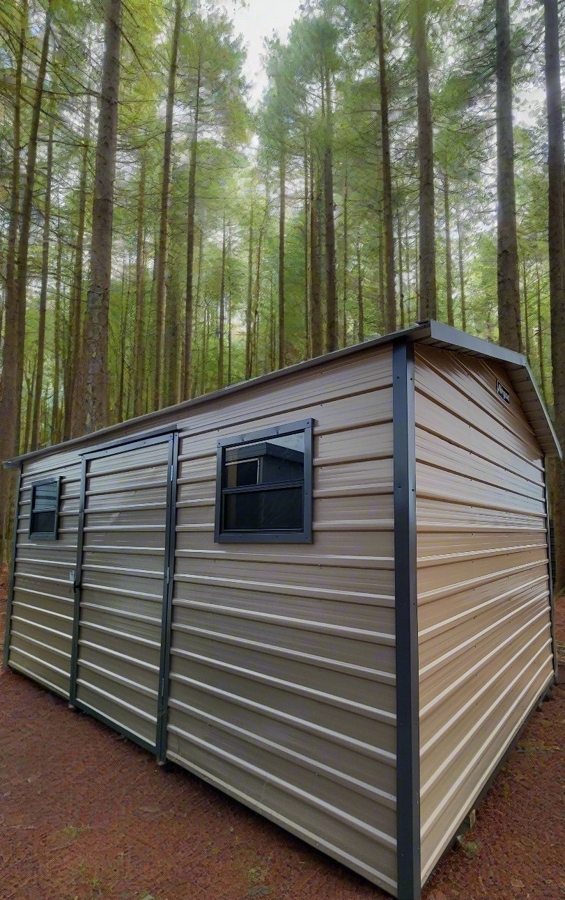 10 x 16 Beige Steel Storage with Two Windows and Center Door - H205679