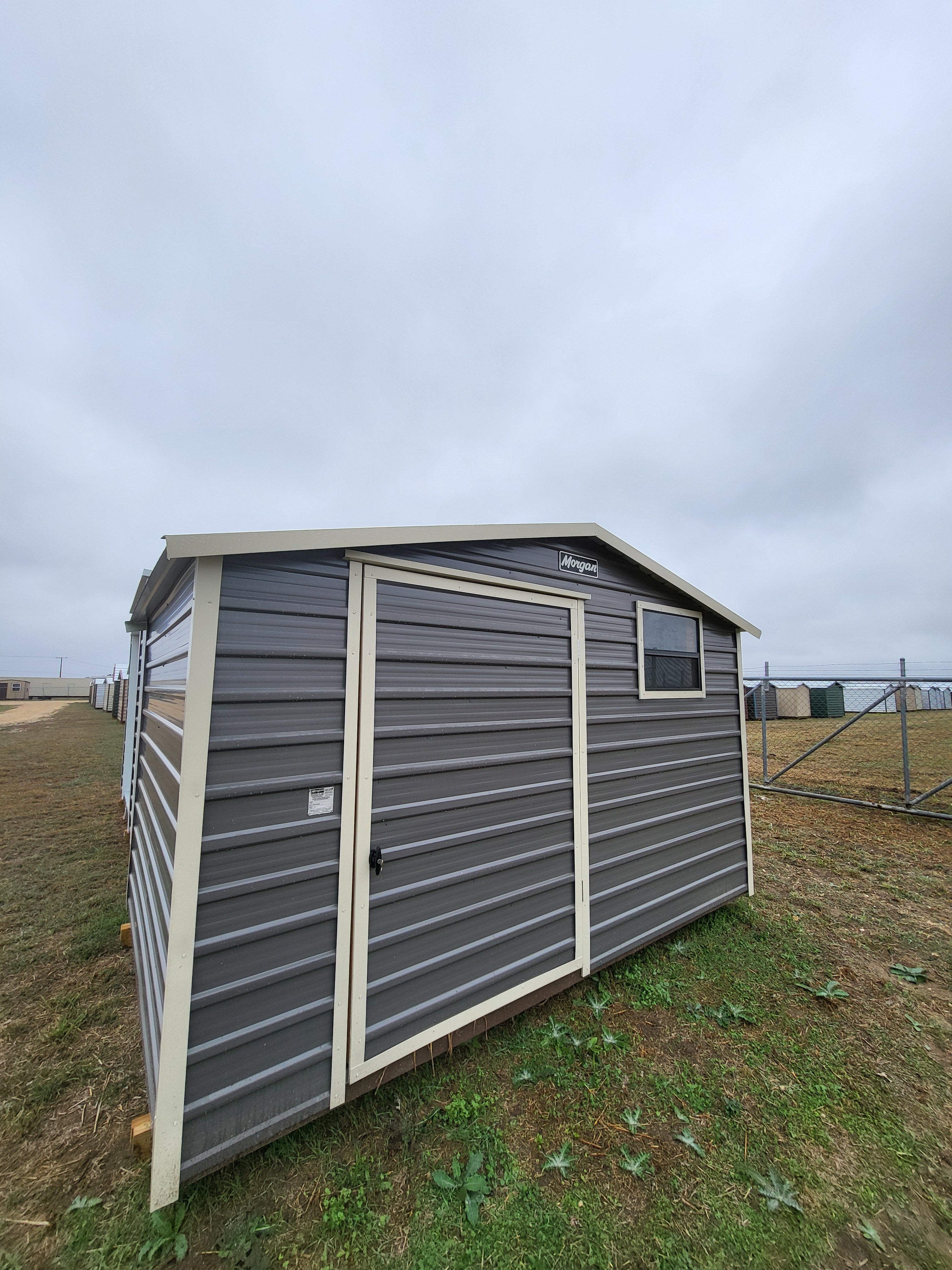 08 x 12 Grey and Almond Steel Shed with Center Door and Window - H205428