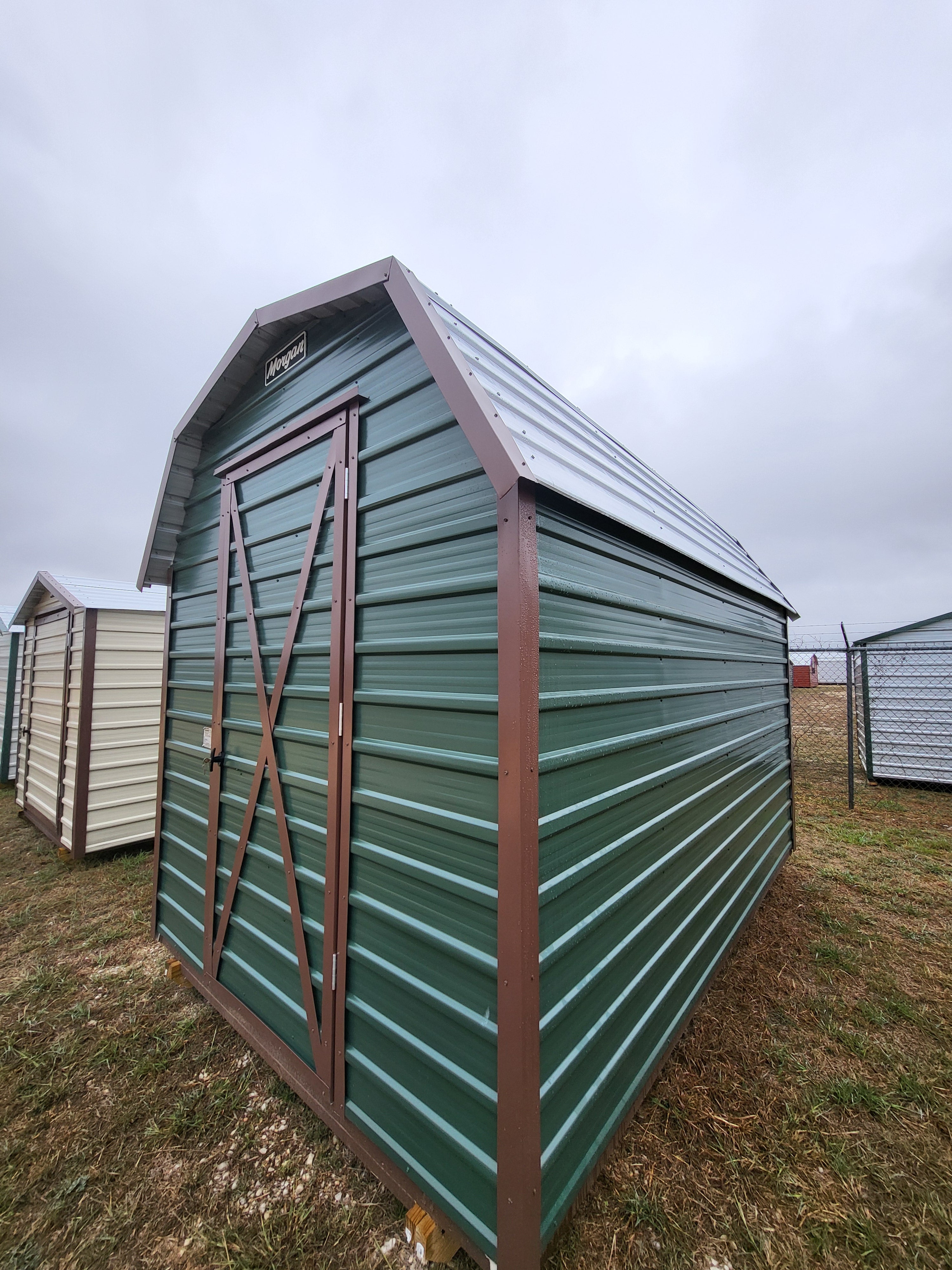 08 x 12 Dark Green Morgan Steel Barn with Brown Trim - H205468
