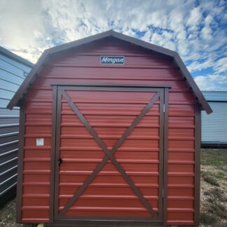 08 x 10 "Mini" Red Steel Barn with Brown Trim - H205894