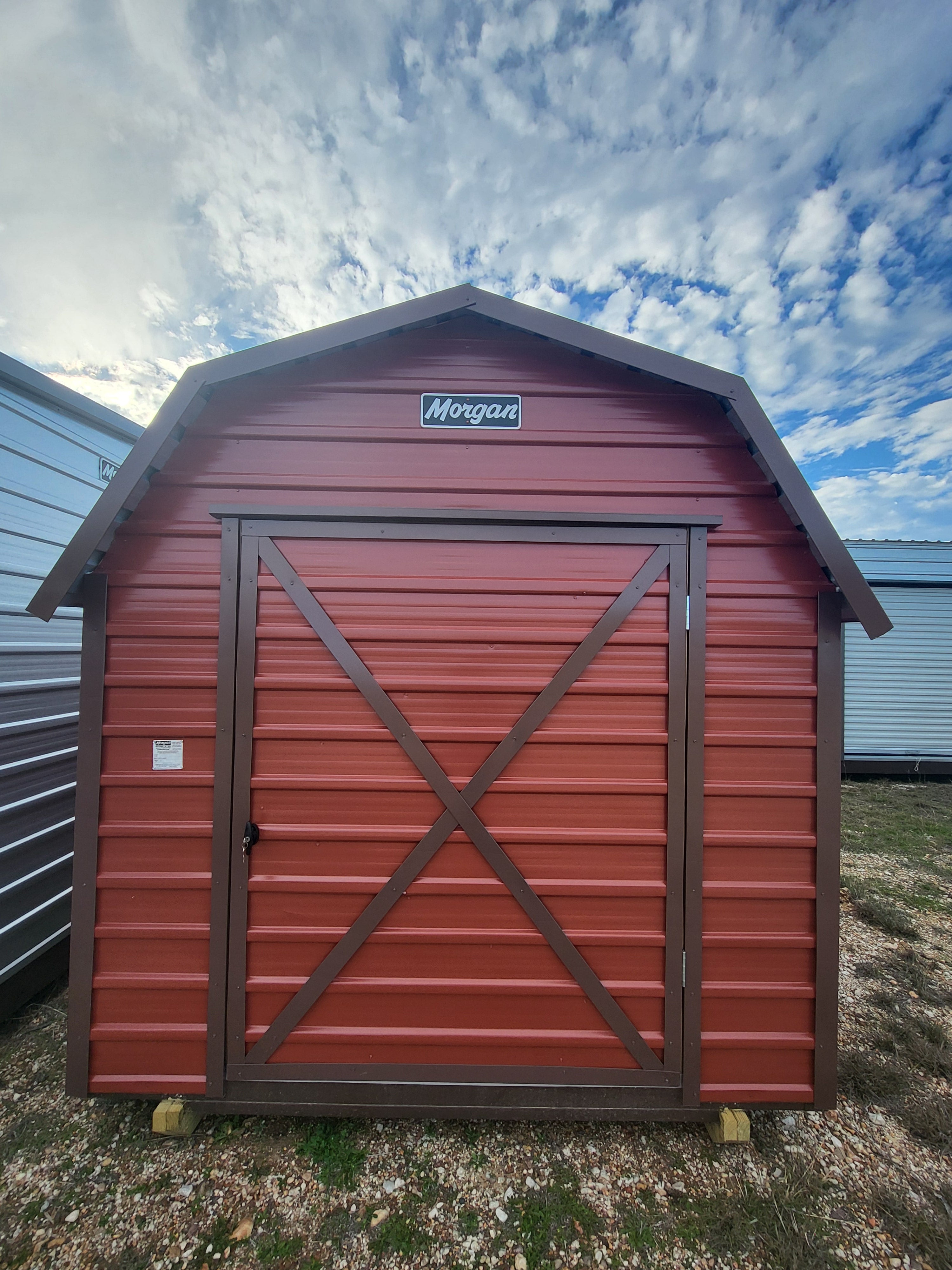 08 x 10 "Mini" Red Steel Barn with Brown Trim - H205894