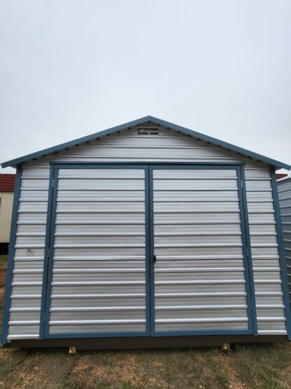 12 x 16 Double Door Peak Storage in Galvalume with Blue Trim - H205742 - Image 2