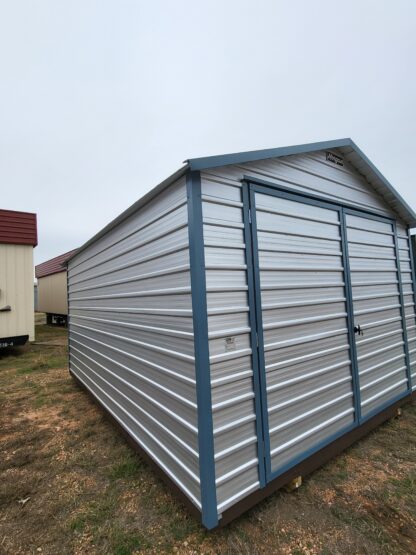 12 x 16 Double Door Peak Storage in Galvalume with Blue Trim - H205742 - Image 3