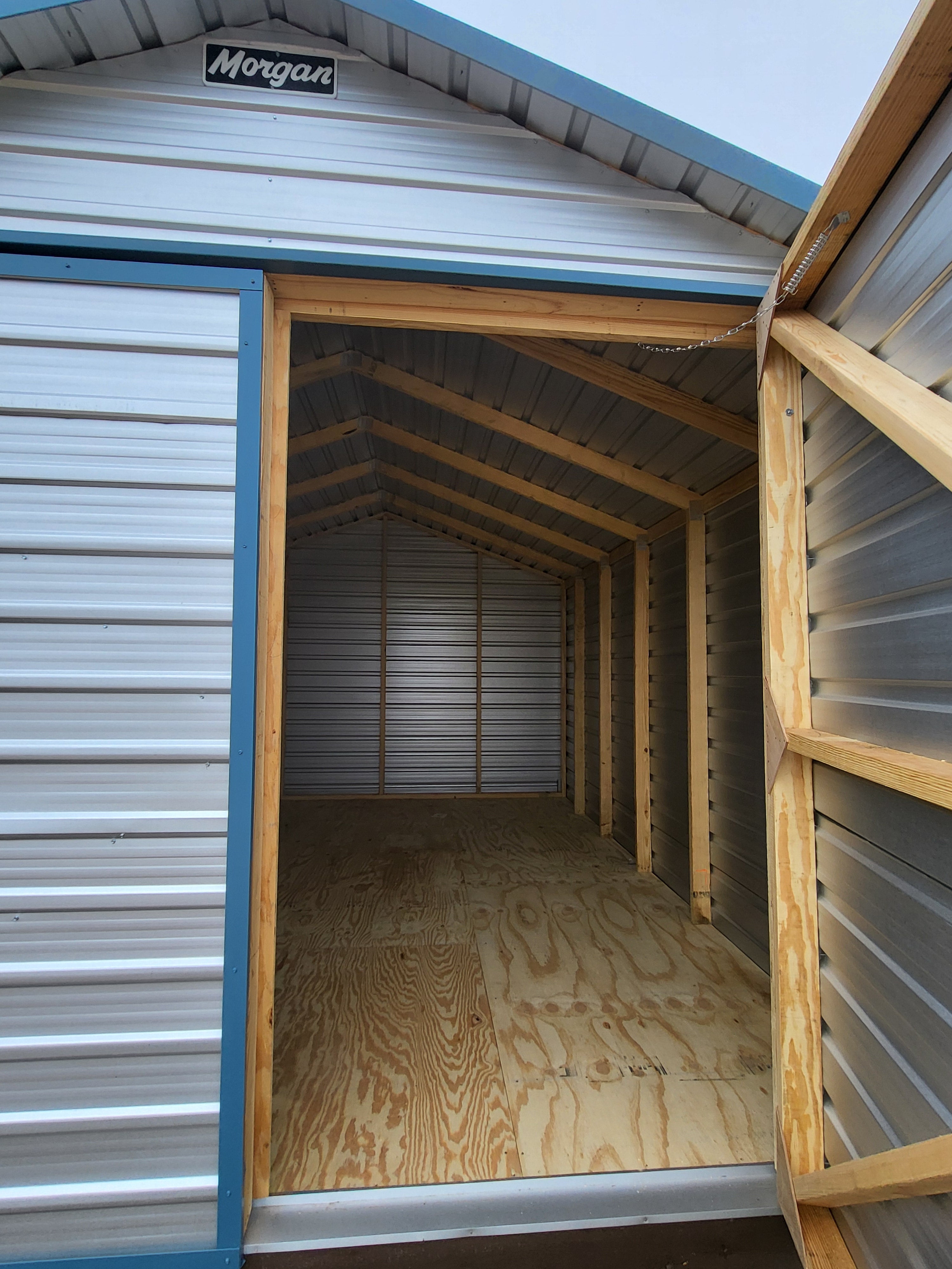 12 x 16 Double Door Peak Storage in Galvalume with Blue Trim - H205742