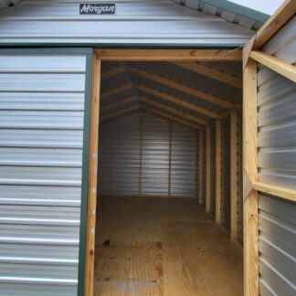 12 x 16 Double Door Galvalume Peak Storage with Green Trim - H205741