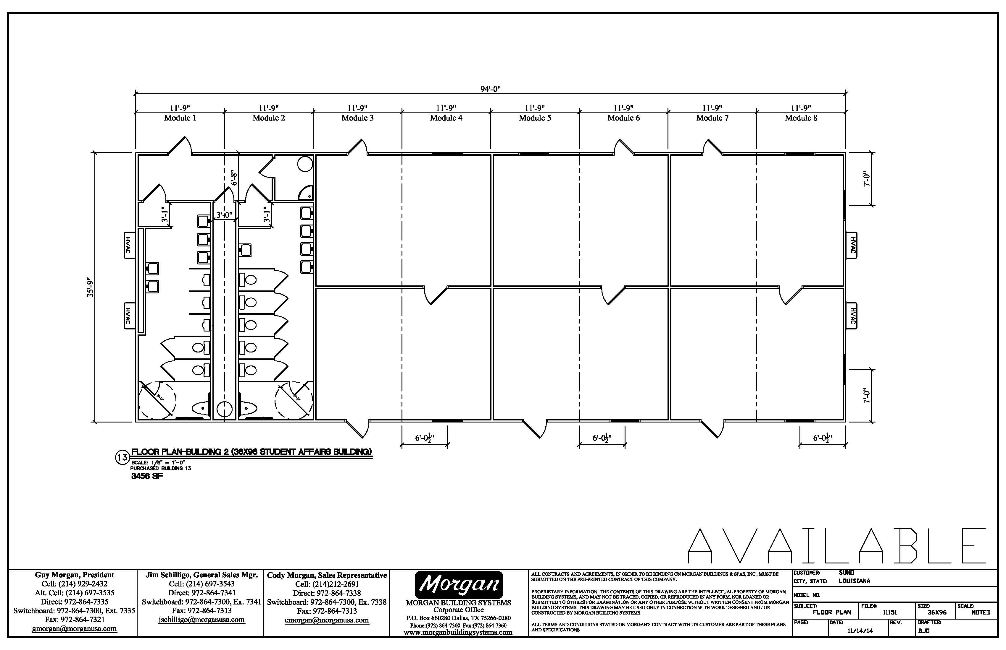 36 x 94 Classroom Conference or Office building with Attached Restrooms