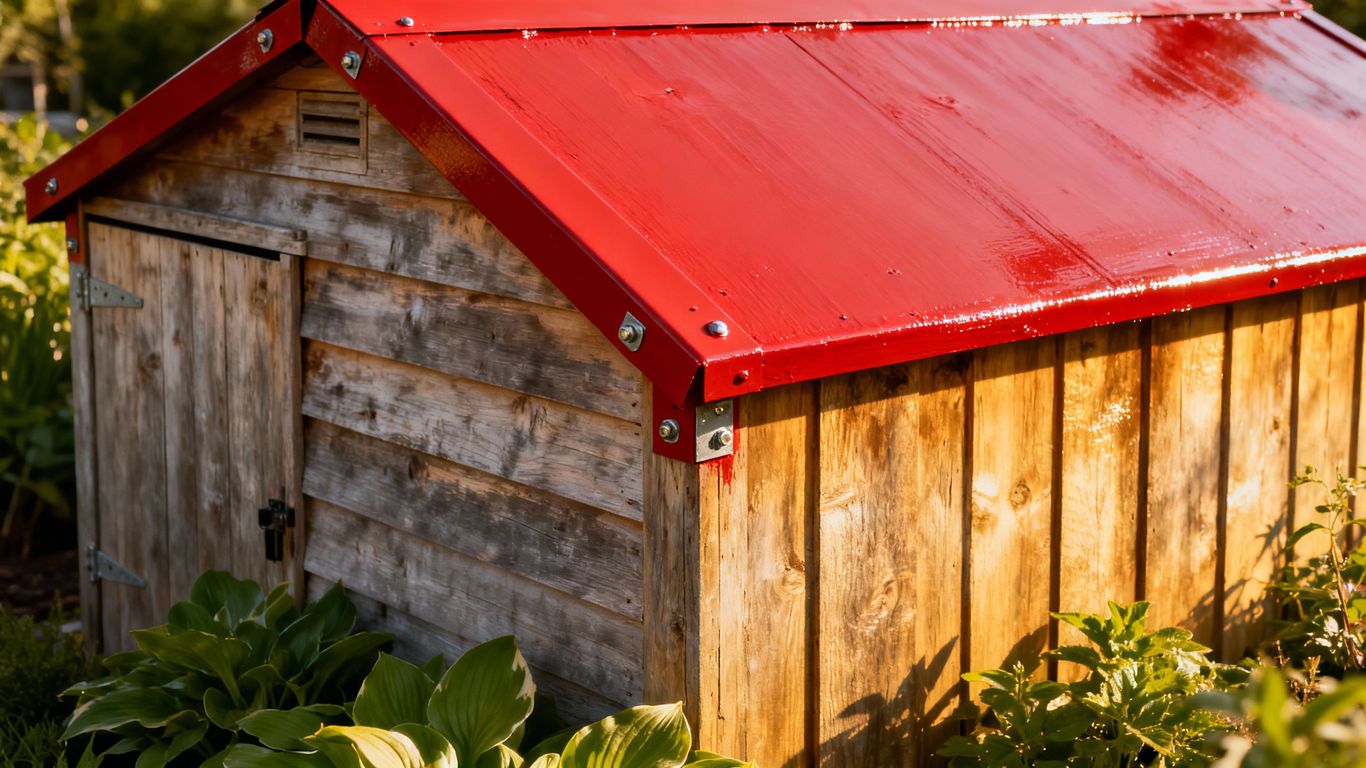 Durable shed with reinforced corners and fresh paint.