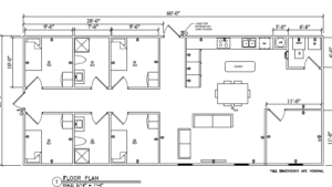 1560 sqft 26 x 60 Bunk House - 2 BR 2 Bath - Large Kitchen