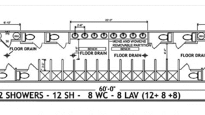 0840 sqft 14 x 60 Restroom Building 8 Toilets -12 Showers - 8 Lavys