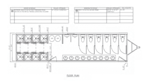 0430 sqft 10 x 43 Restroom Building (16 Units Available) - 6 Toilets - 2 Urinals - 9 Lavys