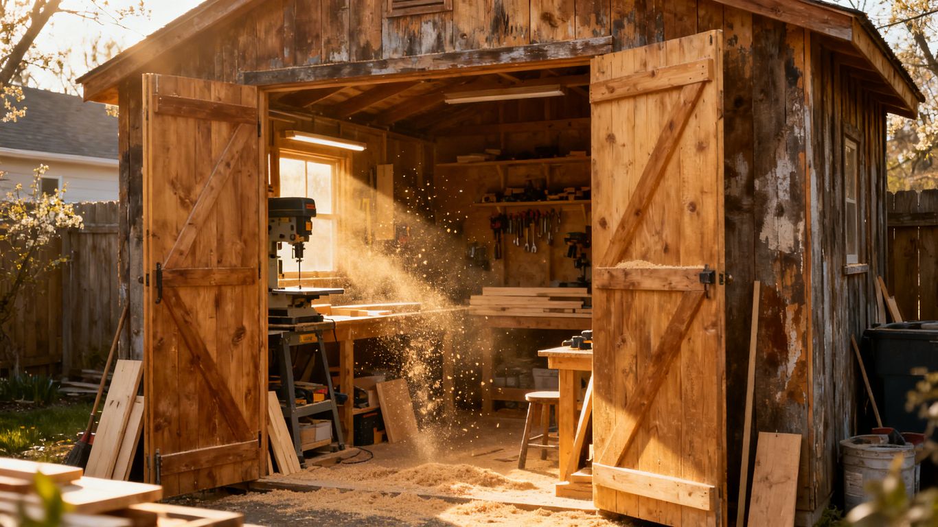 Backyard workshop converted from a portal building.