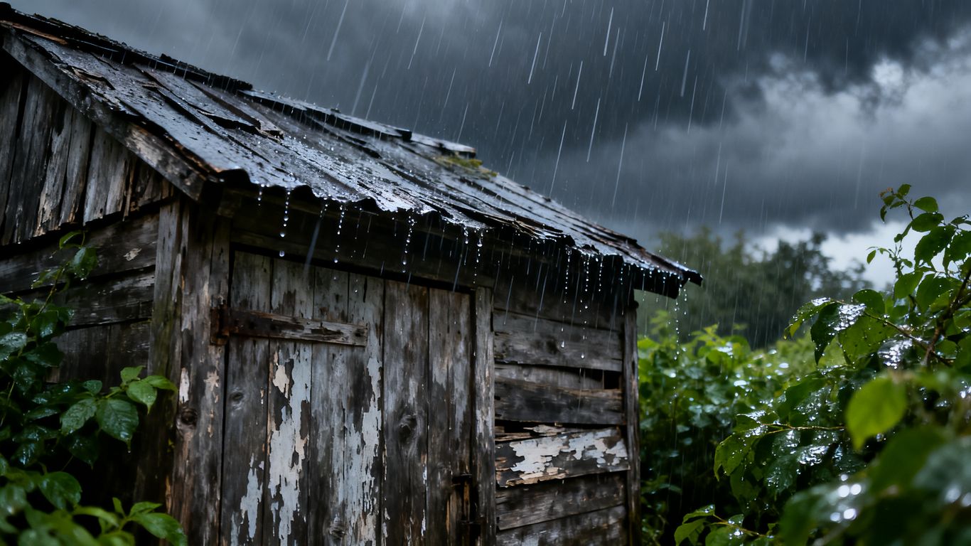 Shed maintenance during humid thunderstorm season.